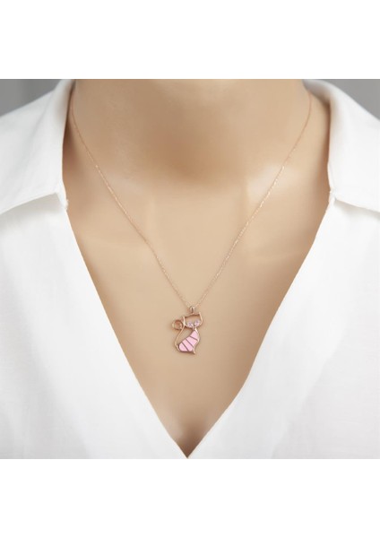 Pembe Kedi Modeli Rodyum Kaplama 925 Gümüş Kadın Kolye fiyatları