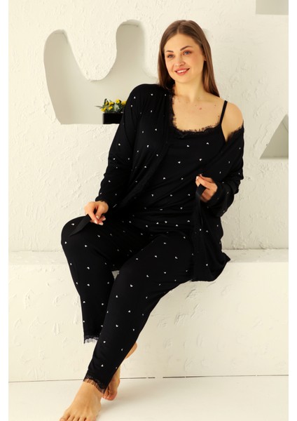Sabahlıklıklı 3 Parça Çeyizlik Kutulu Kadın Pijama Takımı- Dantelli Kutulu Kadın Pijama- Geniş Beden Aralığı modelleri
