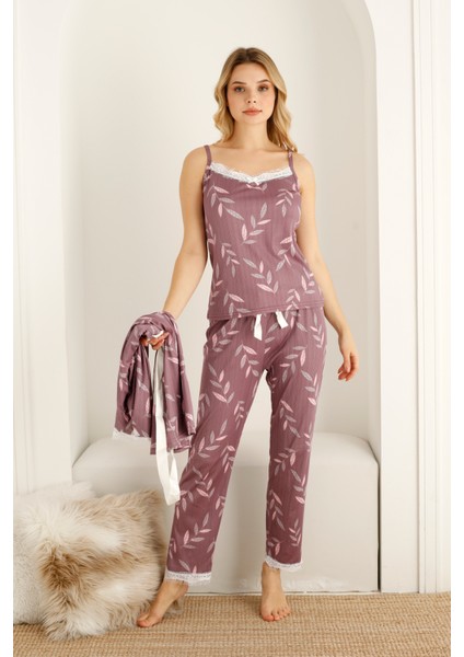 Sabahlıklıklı 3 Parça Çeyizlik Kutulu Kadın Pijama Takımı- Dantelli Kutulu Kadın Pijama- Geniş Beden Aralığı