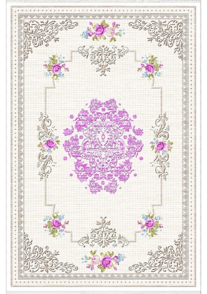 Salon Halısı Modern Ekru - Pembe Pembe Yolluk Kaymaz Yuvarlak Oval Kesme Ince Yıkanabilir Halı fiyatları