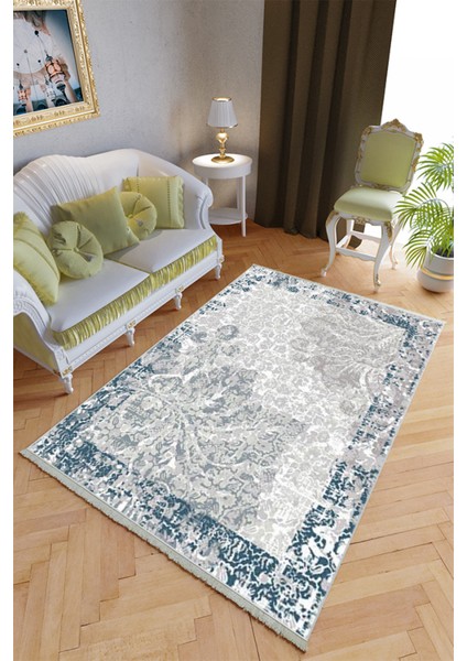 Klasik Salon Halısı Lacivert Gri Yolluk Kaymaz Yuvarlak Oval Kesme Ince Yıkanabilir Halı