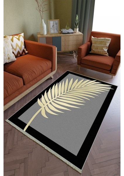 Salon Halısı Otantik Gri Siyah Yolluk Kaymaz Yuvarlak Oval Kesme Ince Yıkanabilir Halı