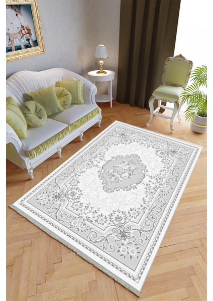 Klasik Salon Halısı Mavi Gri Yolluk Kaymaz Yuvarlak Oval Kesme Ince Yıkanabilir Halı