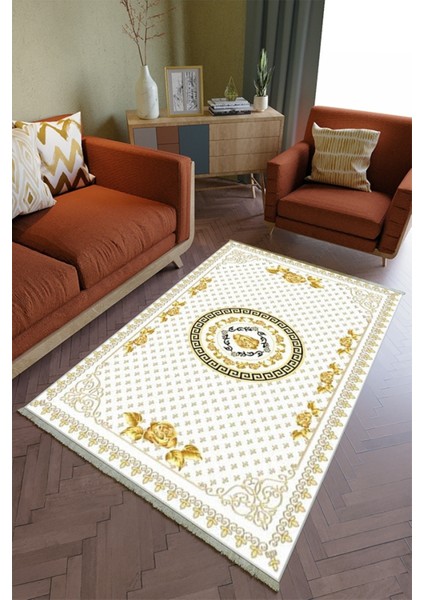 Salon Halısı Otantik Altın Gold Yolluk Kaymaz Yuvarlak Oval Kesme Ince Yıkanabilir Halı