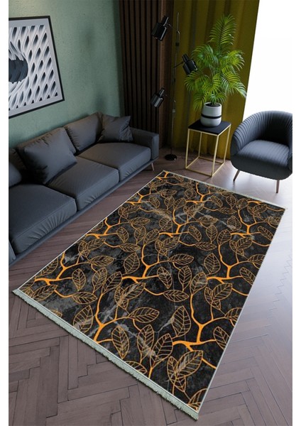 Salon Halısı Modern Turuncu Yolluk Kaymaz Yuvarlak Oval Kesme Ince Yıkanabilir Halı