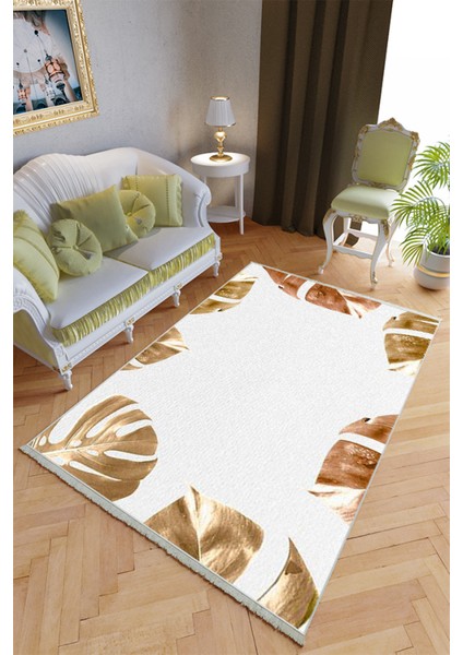 Klasik Salon Halısı Altın Gold Yolluk Kaymaz Yuvarlak Oval Kesme Ince Yıkanabilir Halı