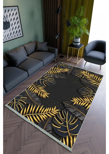 Salon Halısı Modern Altın Gri Yolluk Kaymaz Yuvarlak Oval Kesme Ince Yıkanabilir Halı