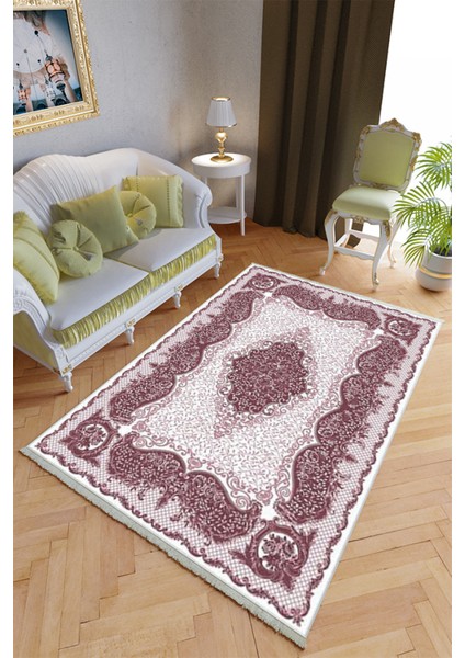 Klasik Salon Halısı Mor Eflatun Yolluk Kaymaz Yuvarlak Oval Kesme Ince Yıkanabilir Halı