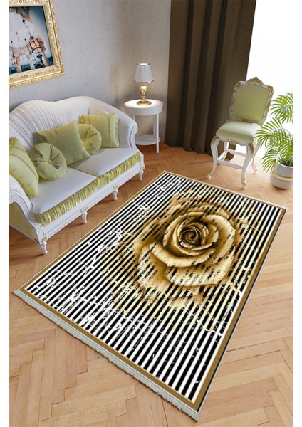 Klasik Salon Halısı Kahverengi Krem Yolluk Kaymaz Yuvarlak Oval Kesme Ince Yıkanabilir Halı