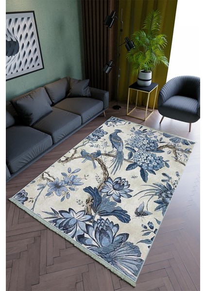 Salon Halısı Modern Lacivert Mavi Yolluk Kaymaz Yuvarlak Oval Kesme Ince Yıkanabilir Halı