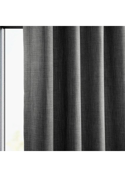 Taç Antrasit Keten Karartma Blackout Fon Perde, 1/3 Sık Pile, Tek Kanat, 50 x 250 cm