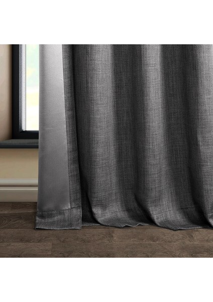 Taç Antrasit Keten Karartma Blackout Fon Perde, 1/3 Sık Pile, Tek Kanat, 50 x 250 cm