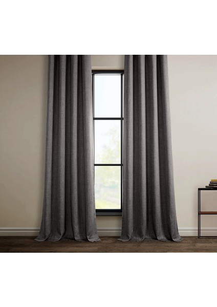 Taç Antrasit Keten Karartma Blackout Fon Perde, 1/2,5 Normal Pile, Tek Kanat, 90 x 240 cm