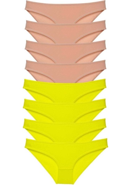 8 adet Süper Eko Set Likralı Kadın Slip Külot Sarı Ten