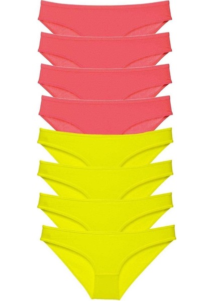 8 adet Süper Eko Set Likralı Kadın Slip Külot Sarı Fuşya