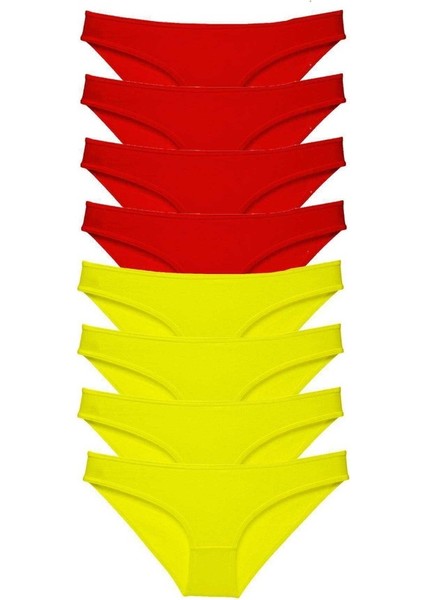8 adet Süper Eko Set Likralı Kadın Slip Külot Sarı Kırmızı
