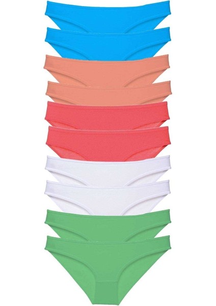 10 adet Süper Eko Set Likralı Kadın Slip Beyaz Pudra Yeşil Fuşya Mavi