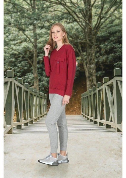 Kadın Uzun Kol Eşofman Takımı Kırmızı - 3684K