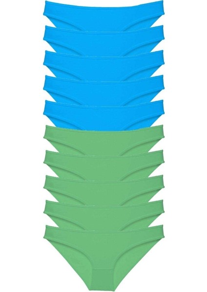 10 adet Süper Eko Set Likralı Kadın Slip Yeşil Mavi