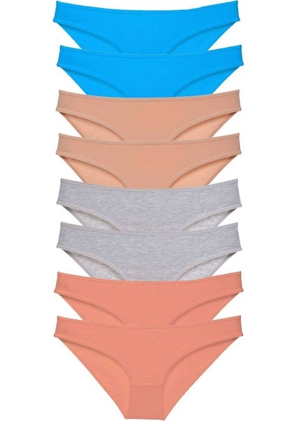 8 adet Süper Eko Set Likralı Kadın Slip Külot Ten Gri Pudra Mavi
