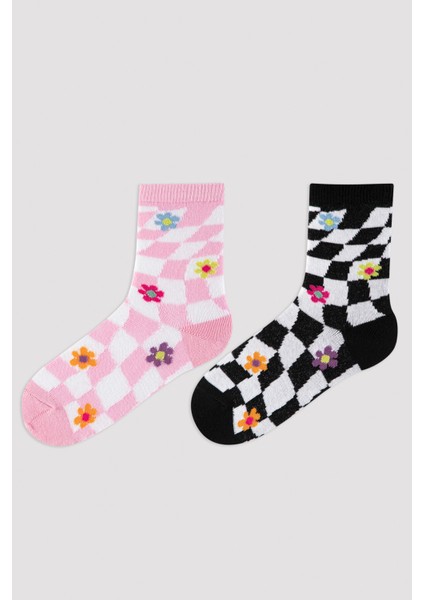 Kız Çocuk Çiçek Desenli 2Li Soket Çorap