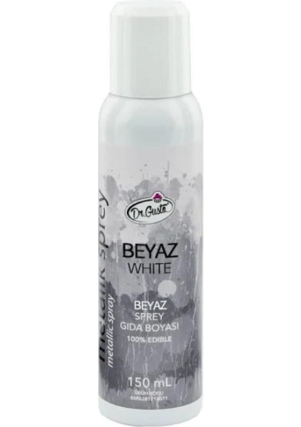 Beyaz Metalik Sprey Gıda Boyası 150 ml