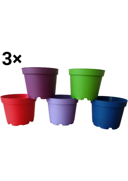 15 Adet Plastik 5 Renkli Çiçek Üretim Saksısı (8.5 Cm.lik) Alt Tabaksız