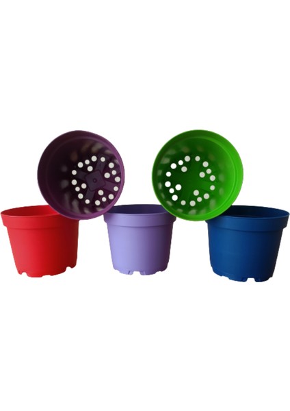 15 Adet Plastik 5 Renkli Çiçek Üretim Saksısı (8.5 Cm.lik) Alt Tabaksız