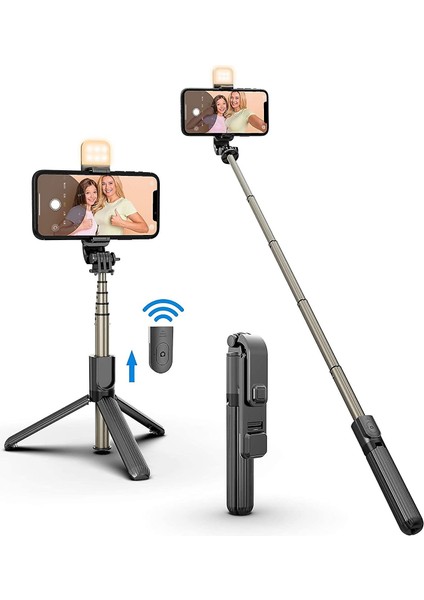 Tripod Stand Telefon Tutacağı ile Şarj Edilebilir Kısılabilir Selfie Çubuğu LED Işık (Yurt Dışından)
