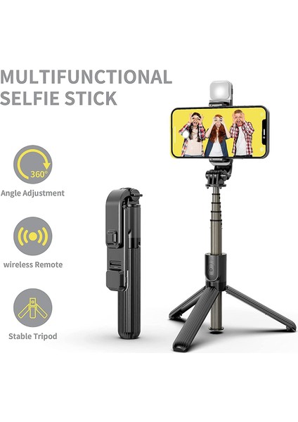 Tripod Stand Telefon Tutacağı ile Şarj Edilebilir Kısılabilir Selfie Çubuğu LED Işık (Yurt Dışından)