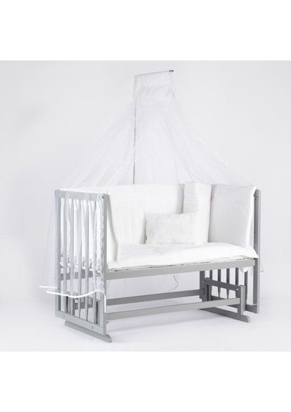 Gri 60X120 Lüks Anne Yanı Sallanır Ahşap Beşik
