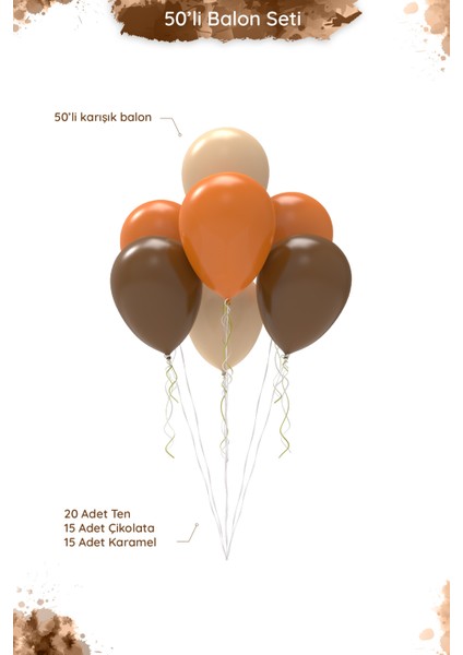 Boho Natural Ten Rengi Karamel Çikolata Kahve Balon Seti - 50 Adet