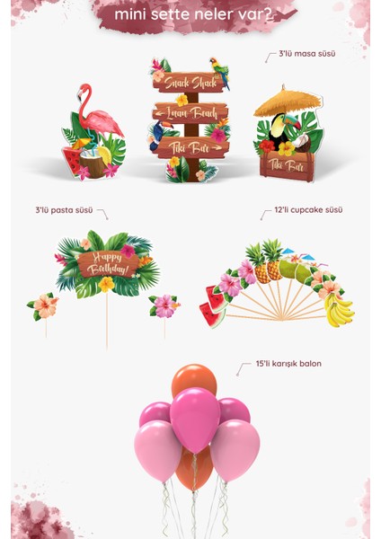 Tropikal Hawaii Temalı Kız Çocuk Doğum Günü Parti Seti – Mini