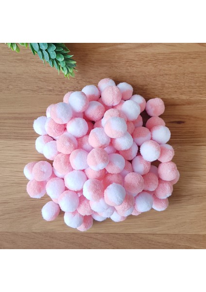 Somon-beyaz peluş ponpon, 1.5 cm 50 adet