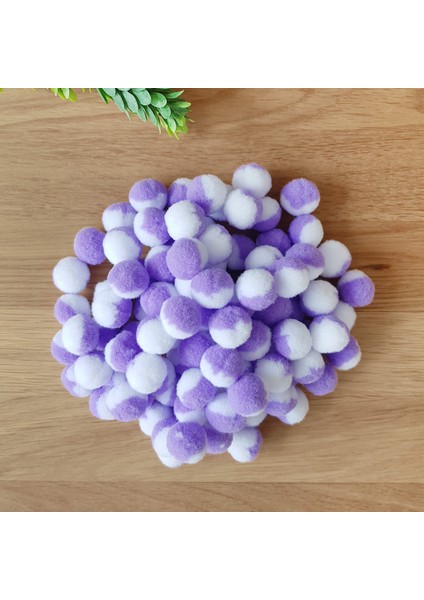 Lila-beyaz peluş ponpon, 1.5 cm 50 adet
