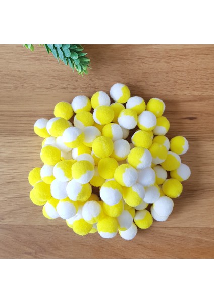 Sarı-beyaz peluş ponpon, 1.5 cm 50 adet