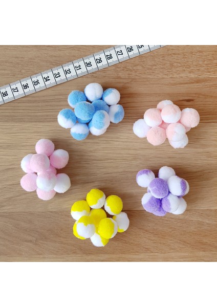 Mavi-beyaz peluş ponpon, 1.5 cm 50 adet