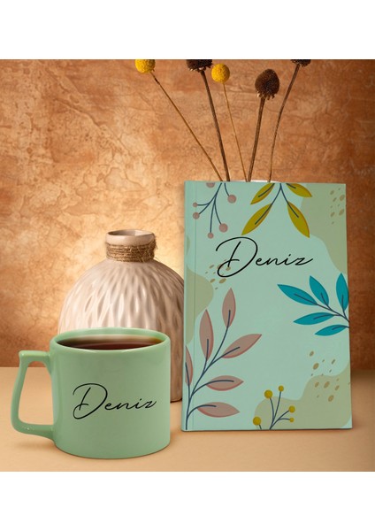Kişiye Özel Isimli Yeşil Sert Kapaklı Defter Ve Middle Kupa Seti, Arkadaşa Hediye, Yeni Iş Hediyesi, Doğum Günü Hediyesi-19