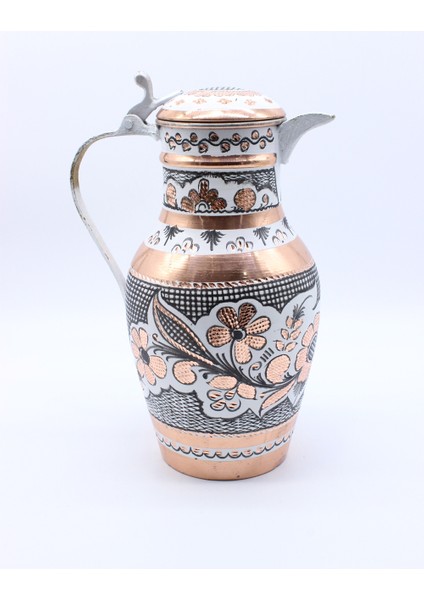 Erzincan El Işlemeli Kapaklı Otantik Bakır Sürahi Beyaz Renk 24cm modelleri