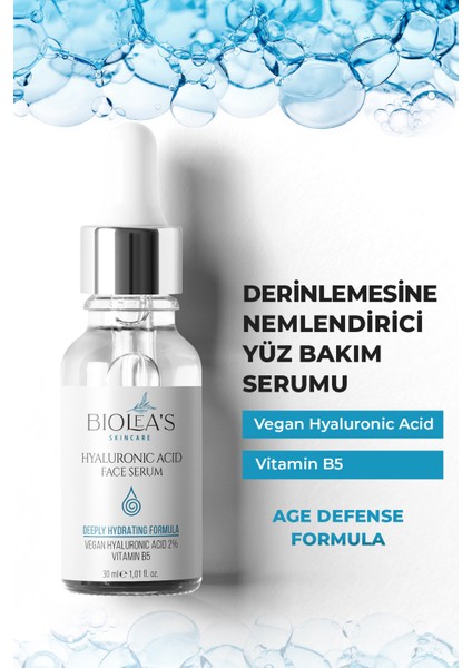 Derinlemesine Nemlendirici Yüz Bakım Serumu Vegan Hyalüronik Asit + Vitamin B5 30 ml