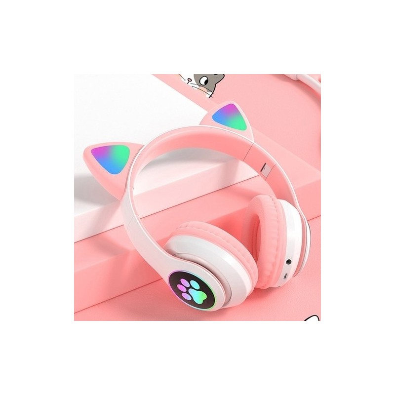 teknosepetim Kedili Pembe Beyaz Işıklı Patili Cat Bluetooth Kulaklık Renkli Katlanır Şarj Kablolu Kulaküstü - Piinti Fiyat Karşılaştırması