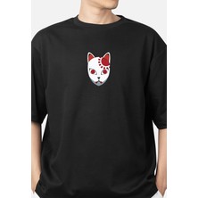 MMC Wedday Siyah Kamado Tanjiro Maskesi Oversize Pamuklu T-Shirt Wed
