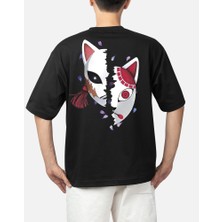 MMC Wedday Siyah Kamado Tanjiro Maskesi Oversize Pamuklu T-Shirt Wed