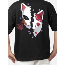 MMC Wedday Siyah Kamado Tanjiro Maskesi Oversize Pamuklu T-Shirt Wed