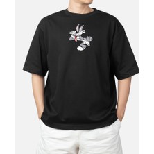 MMC Wedday Siyah Bugs Bunny Baskılı Oversize T-Shirt Weds2