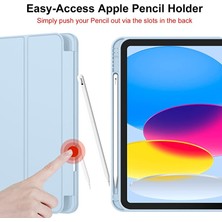 ESR Apple iPad 10. Nesil 2022 10.9 Inç A2777 A2757 A2696 Seri Yatay Standlı Stromix Kalemlikli Slikon Smart Kılıf