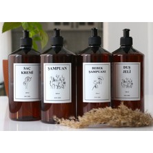 Amber Cam Görünümlü Plastik Banyo 4lü Şampuan-Duş Jeli-Saç Kremi-Bebek Şampuan Şişe Seti 1 Litre