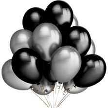 Kidspartim Gümüş Siyah Lateks Balon Seti 30 Adet