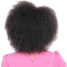 Guangdong Spirit Siyah Sentetik Peruk Yüksek Tature Fiber Sapıkça Kıvırcık Afro Peruk Kısa 6 Inç Kabarık Rulo Peruk Afrika Peruk Tarzı Genişletmek Için Salon  (Yurt Dışından)