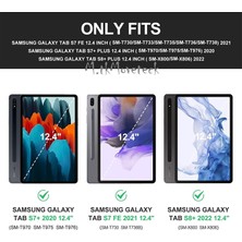 MTK Moveteck Samsung Galaxy Tab S7 Fe / S7 Plus / S8 Plus 12.4" X800 T730 T970 Uyumlu Kalvyeli Tablet Kılıfı Keyboard Bluetooth Ayrılabilir Standlı Klavye Kalem Bölmeli Smart Folio Siyah Black